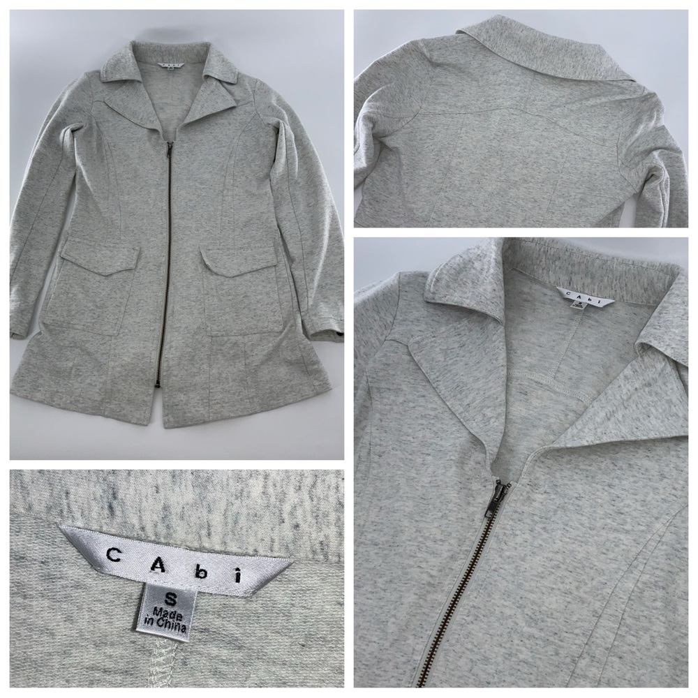 CAbi Foldover Collar Knit Jacket S Women Heather Gray Zip Cotton Poly YGI Y3-63